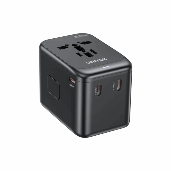 Unitek GaN Universal Travel Adapter, USB-C/USB-A, 65W, Black - Image 2