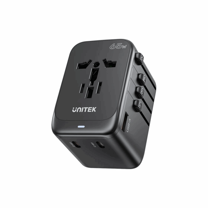 Unitek GaN Universal Travel Adapter, USB-C/USB-A, 65W, Black - Image 1
