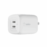 Belkin BoostCharge Pro Dual USB-C GaN Wall Charger with PPS 65W, US, White