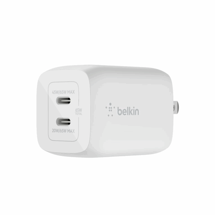 Belkin BoostCharge Pro Dual USB-C GaN Wall Charger with PPS 65W, US, White - Image 1