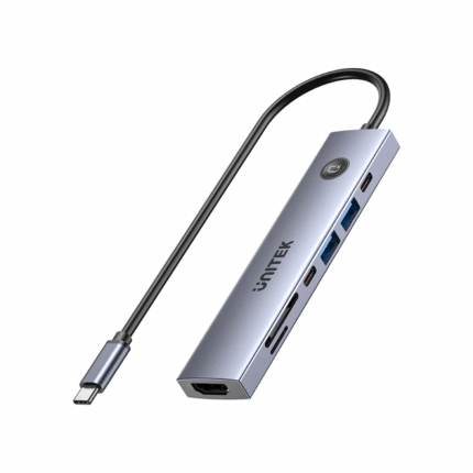 Unitek uHUB S7 Pro 7-in-1 5Gbps USB-C Hub with Screen On Off button, HDMI 4k@60Hz, USB-A 5Gbps, USB-C, SD Card, MicroSD card - Space Grey