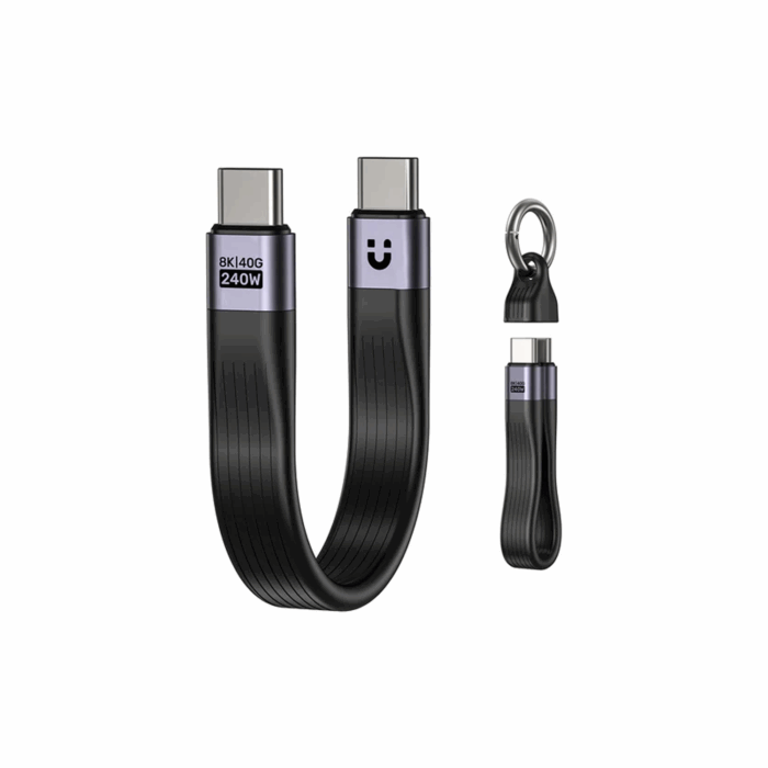 Unitek Full-Featured Keychain Cable, USB-C to USB-C, 13cm, 40Gbps Data, PD240W, 8K@60Hz Display, Black - Image 1