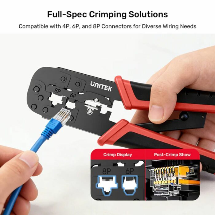 Unitek CAT6 Network Crimping Tool for 8P, 6P, 4P Connectors, Red - Image 5