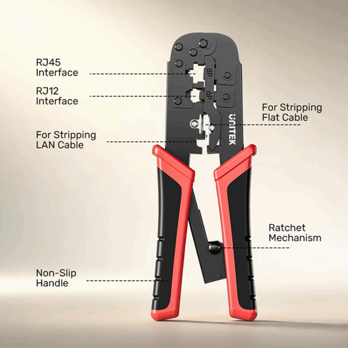 Unitek CAT6 Network Crimping Tool for 8P, 6P, 4P Connectors, Red - Image 3