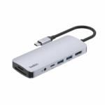 Belkin USB-C 7-in-1 Multiport Hub, 4K@60Hz, HDMI, SD, microSD, USB-C, USB-A, Audio in/out - Silver