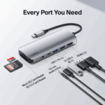 Belkin USB-C 7-in-1 Multiport Hub, 4K@60Hz, HDMI, SD, microSD, USB-C, USB-A, Audio in/out - Silver - Image 2