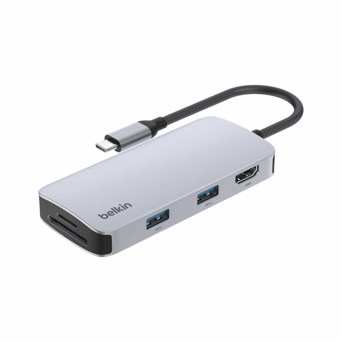 Belkin USB-C 5-in-1 Multiport Hub, 4K@60Hz, HDMI, SD, microSD, USB-A - Silver - Image 1