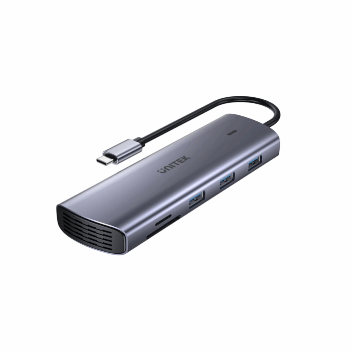 Unitek D1113A, 9-in-1 USB-C 5Gbps Hub, HDMI, VGA, USB-A, SD & MicroSD card reader, RJ45 - Space Grey - Image 1