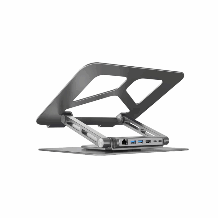 Unitek D1109A, 360° Rotating Laptop Stand with Hub, USB-C, USB-A, HDMI, Gigabit Ethernet - Space Grey - Image 5