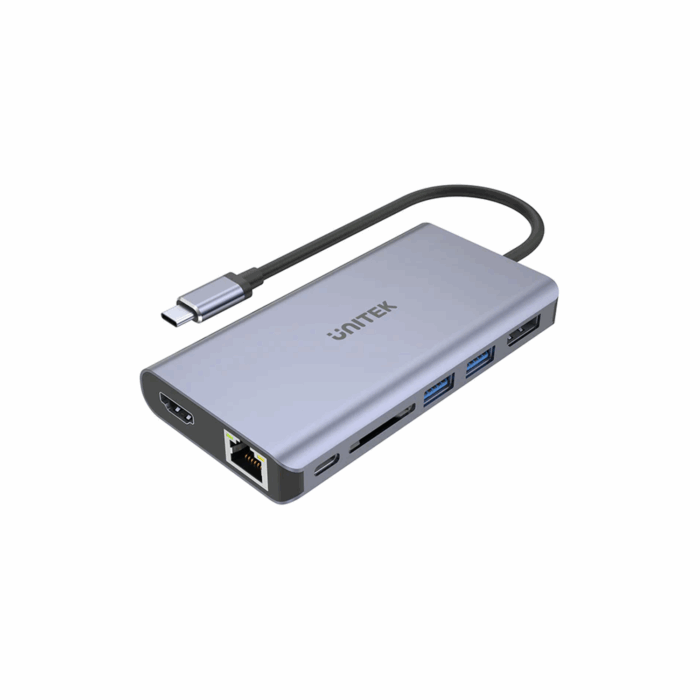 Unitek D1056A, 7-in-1 Type-C Hub with MST, HDMI, DP, USB-A, USB-C, SD card reader, RJ45 - Space Grey - Image 1