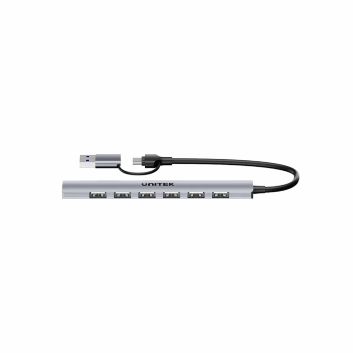 Unitek 7-in-1, 7 USB-A Ports with USB-C to USB-A Adapter - Space Grey - Image 3