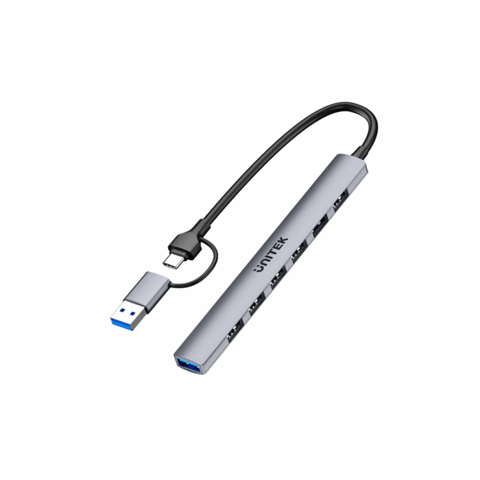 Unitek 7-in-1, 7 USB-A Ports with USB-C to USB-A Adapter - Space Grey - Image 1