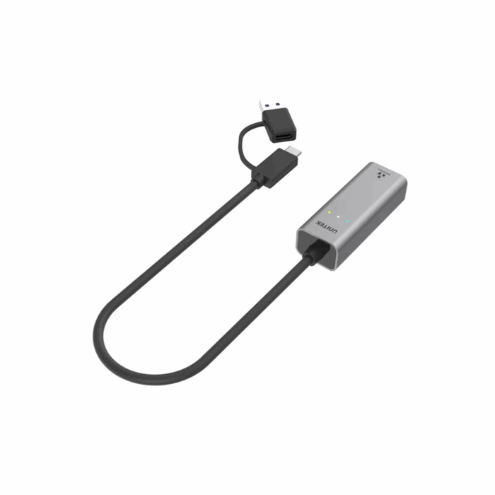 Unitek USB to RJ45 Gigabit Ethernet Adapter with USB-C and USB-A connectors - Space Grey - Image 2