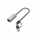 Unitek USB to RJ45 Gigabit Ethernet Adapter with USB-C and USB-A connectors - Space Grey