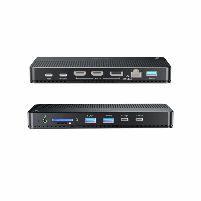 Unitek 13-in-1 Universal USB-C Single 8K, Triple 4K Docking Station, HDMI, DP, USB-A, USB-C, SD&MicroSD card reader, Audio, RJ45 Ethernet - Black - Image 3