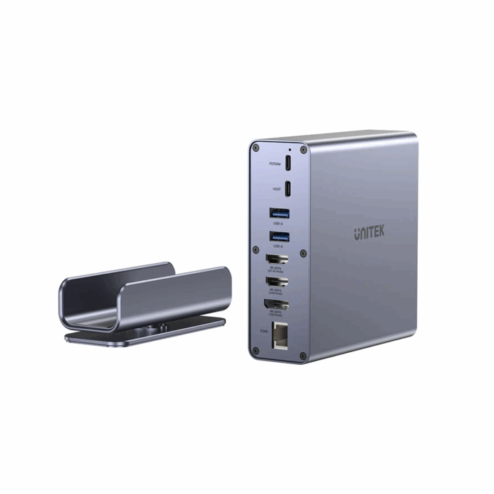 Unitek 15-in-1 Universal DisplayLink Triple 4K Docking Station with MST, HDMI, DP, USB-A, USB-C, SD card reader, Audio, RJ45 Ethernet - Space Grey - Image 5
