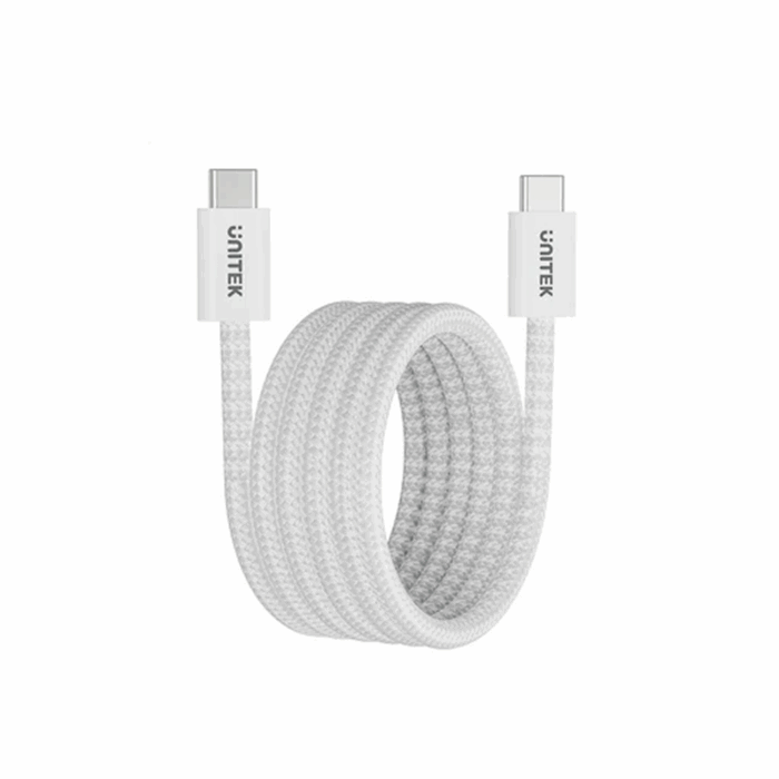 Unitek Magnetic Cable, USB-C to USB-C, 1m, PD100W, 480Mbps Data, White - Image 2