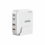 Unitek 4-in-1 70W Desktop GaN Charging Station, USB-C, USB-A, EU Plug with 1.5m power cord - White
