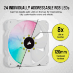 CORSAIR SP120 RGB ELITE, 120mm RGB LED Fan with AirGuide, Triple Pack with Lighting Node CORE (White) - Сэнс - Image 5