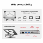 Unitek D1109A, 360° Rotating Laptop Stand with Hub, USB-C, USB-A, HDMI, Gigabit Ethernet - Space Grey - Image 3