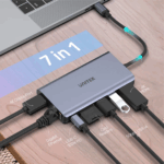 Unitek D1056A, 7-in-1 Type-C Hub with MST, HDMI, DP, USB-A, USB-C, SD card reader, RJ45 - Space Grey - Image 2