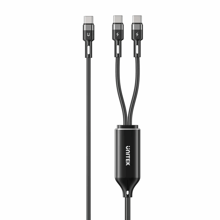 Unitek PD100W 2-in-1 Silicone Cable, USB-C to USB-C, 1.8m, Black - Image 2