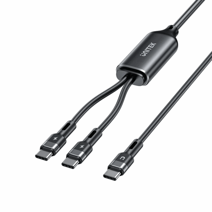 Unitek PD100W 2-in-1 Silicone Cable, USB-C to USB-C, 1.8m, Black - Image 1