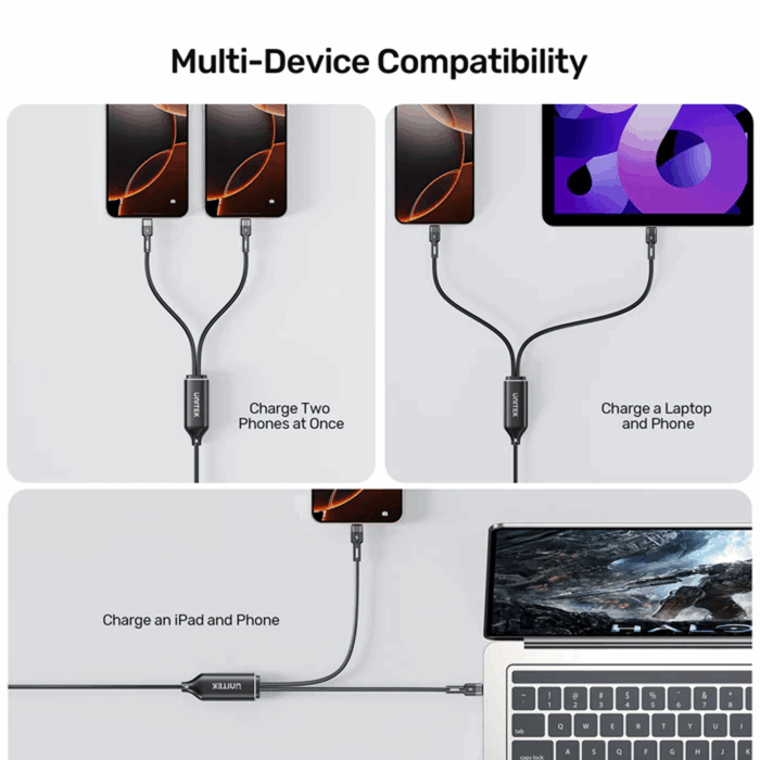 Unitek PD100W 2-in-1 Silicone Cable, USB-C to USB-C, 1.8m, Black - Image 3