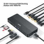 Unitek 13-in-1 Universal Dual 4K KVM Docking Station, USB-C, USB-A, HDMI, DP, SD & Micro SD card reader, Audio, RJ45 Gigabit Ethernet - Black - Image 2