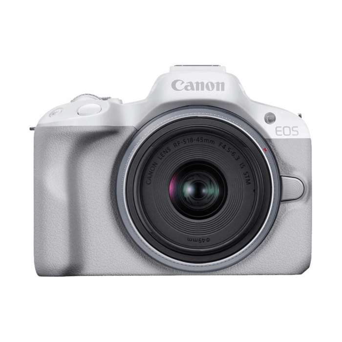 Canon EOS R50, RF-S18-45mm IS STM, DIGIC X, APS-C CMOS, 24.2MP, ISO 100-32000, 15fps, 4K@30fps, White - Image 1